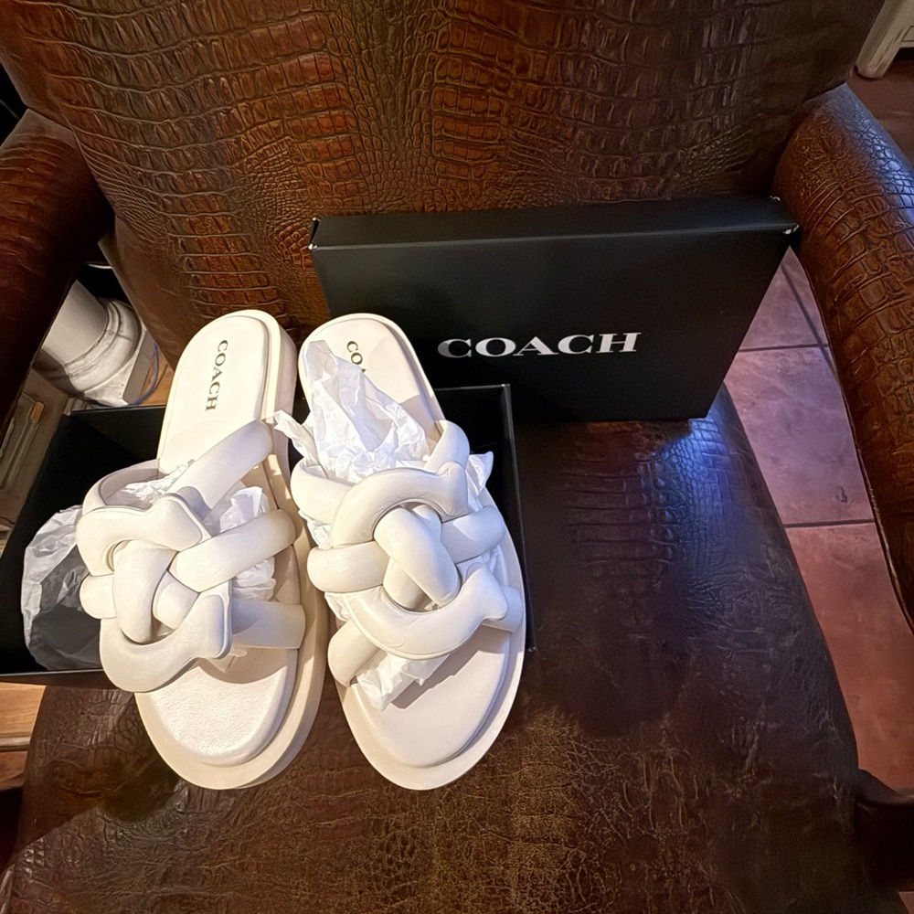 Coach Cream Braided Strap Sandals - Picture 6 of 9